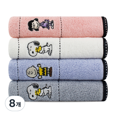 송월타월 스누피 프렌즈 세면타월 140g 30수 면사, 랜덤, 8개