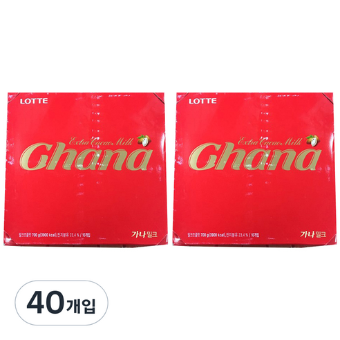 초코릿  롯데제과 가나 밀크 초콜릿, 70g, 40개