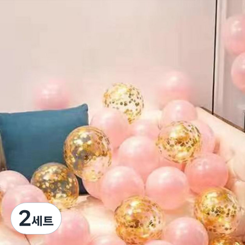 뷰라뷰 파티풍선 50p + 공기펌프 + 10m 리본 세트, 16 파우더핑크 + 골드스팽글(랜덤발송), 2세트