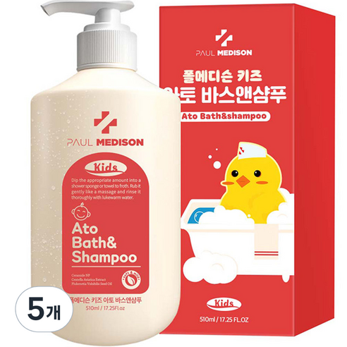 폴메디슨 키즈 아토 약산성 바스앤샴푸 베이비파우더향 510ml, 5개