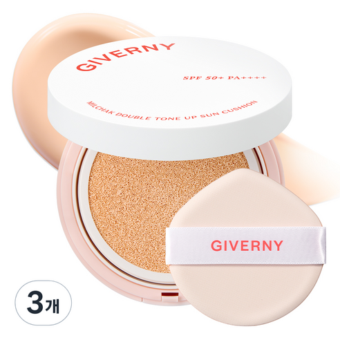 지베르니 밀착 더블 톤업 클리어 선쿠션 아이보리 SPF50+ PA++++, 25g, 3개