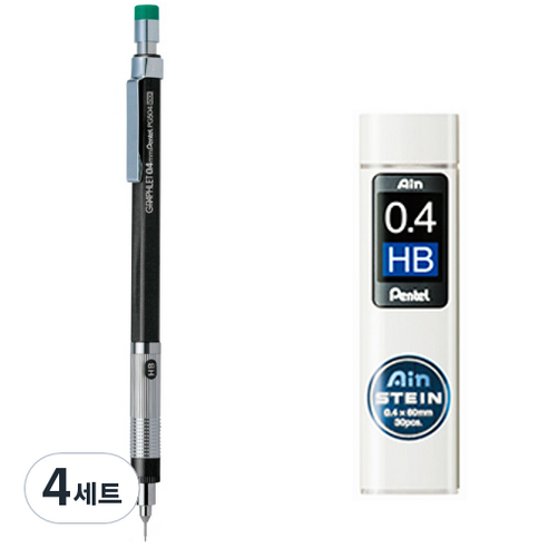 펜텔 그래프렛 샤프 PG504-DD + 아인슈타인 샤프심 HB 세트, 0.4mm, 4세트