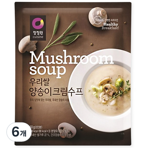 청정원 우리쌀 양송이크림수프, 60g, 6개