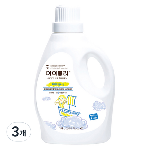 아이블리네이쳐 오트밀 성분 섬유유연제 화이트 블러썸향 본품, 1.8L, 3개