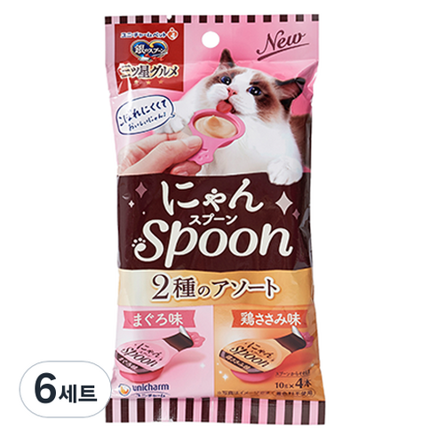 유니참긴노스푼 고양이 냥스푼 간식 2종 x 2p 세트 40g, 참치/닭가슴살, 6세트