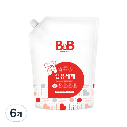 비앤비 섬유세제 캡리필 베이비파우더향 1500ml, 1.5L, 6개