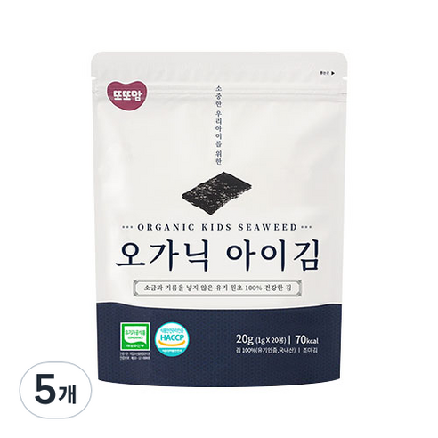 또또맘 오가닉 아이김 20p, 김맛, 20g, 5개