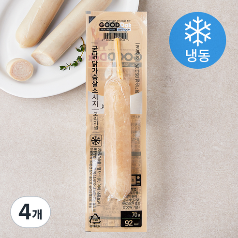 굳닭 닭가슴살 소시지바 오리지널 (냉동), 70g, 4개