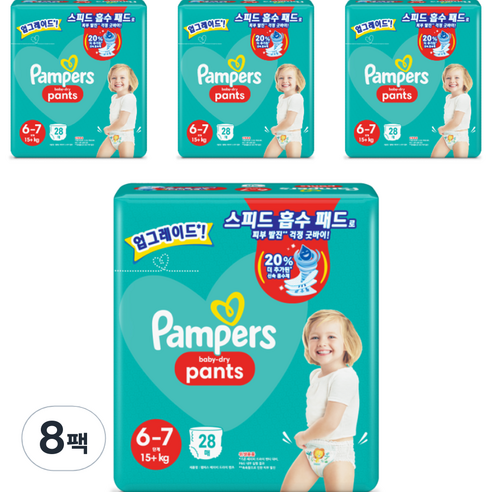 팸퍼스 베이비드라이 기저귀 XXL 6단계(15~25kg) 팬티형 아동공용, 224매