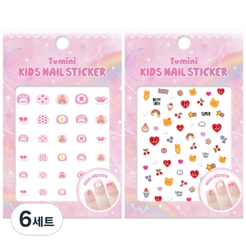 투미니 키즈 네일 스티커 2종 세트, T015, T016, 6세트