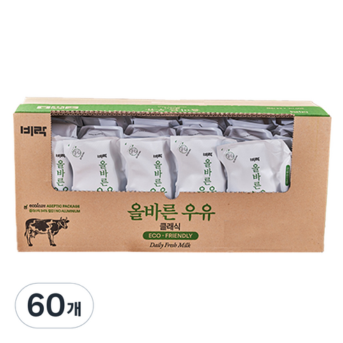 비락 올바른 멸균우유 클래식, 200ml, 60개