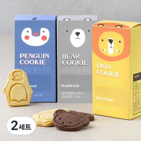 브로드카세 동물쿠키 3종 x 100g 세트 + 쇼핑백, 300g, 2세트