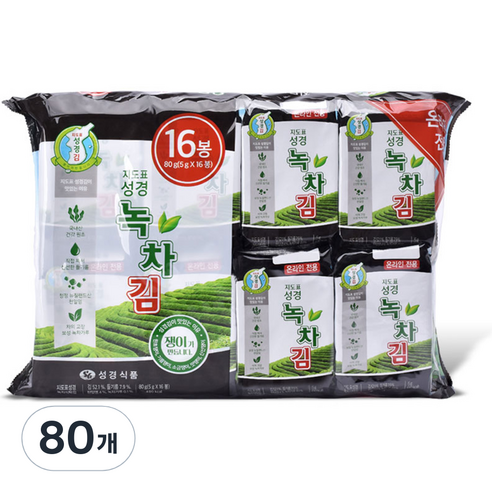 성경식품 지도표 녹차식탁김, 5g, 80개