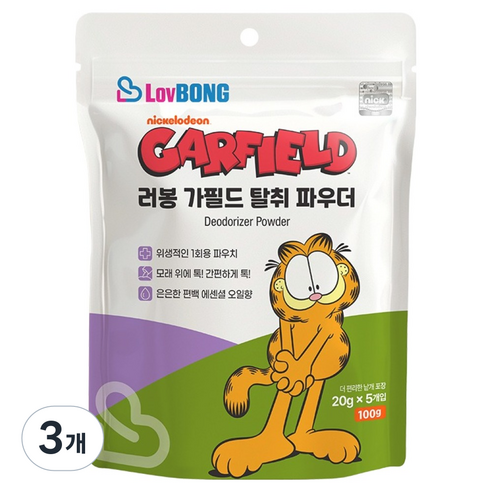 러봉 고양이 가필드 디오더라이저 파우더 탈취제, 3개