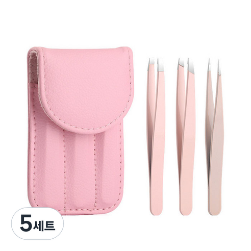 뷰티파워 고급 쪽집게 핀셋 3종 세트, 핑크, 5세트
