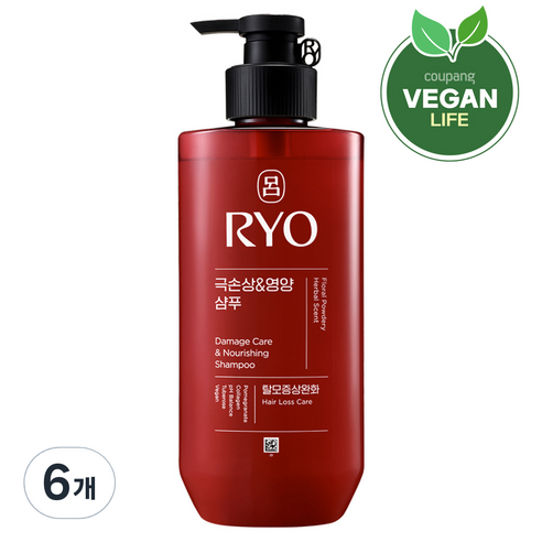 려 함빛 극손상 & 영양 샴푸 탈모증상완화 플로럴 파우더리향, 480ml, 6개