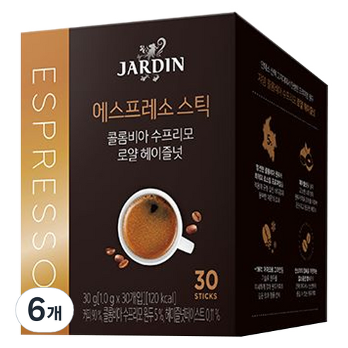 쟈뎅 로얄 헤이즐넛 콜롬비아 수프리모 커피, 30개입, 6개