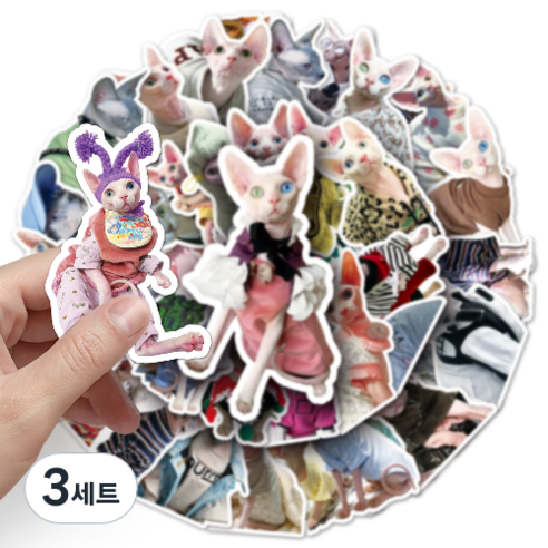 문곰상점 감성 다이어리 꾸미기 캐리어 스티커 50종 세트, 스핑크스 고양이, 3세트