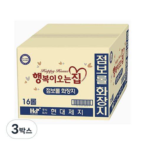 행복이오는집 2겹 점보롤 화장지, 16롤, 3박스