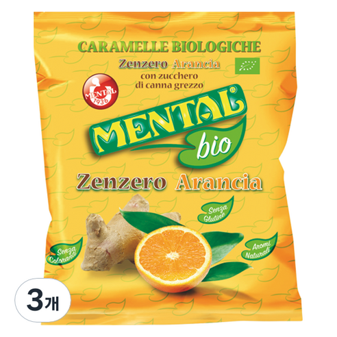 멘탈 유기농 생강 오렌지 캔디, 90g, 3개