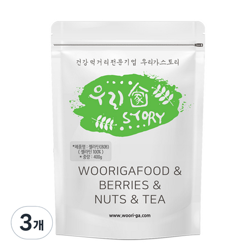 우리가스토리 프리미엄 우피 젤라틴 80B 가루 분말, 400g, 3개