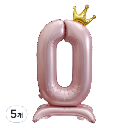 세컨드베스트 크라운 스탠딩 숫자 파티풍선 100cm, 핑크 숫자 0, 5개