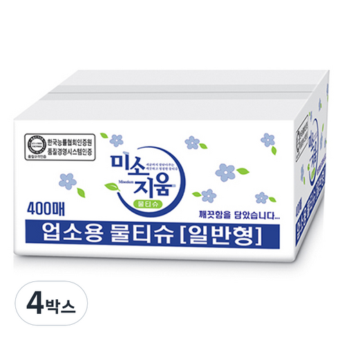 미소지움 업소용 물티슈 낱개포장형, 400개입, 4개