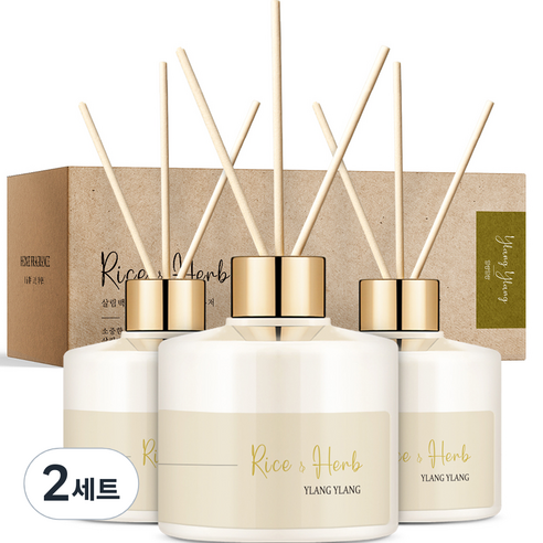 살림백서 라이스 앤 허브 디퓨저 200ml x 3p + 섬유 리드스틱 x 15p 세트, 일랑일랑, 2세트