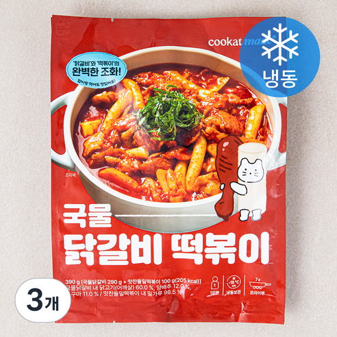 쿠캣 국물 닭갈비 떡볶이 (냉동), 390g, 3개