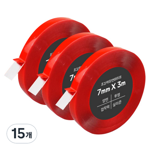 다다 초강력 양면테이프 7mm x 3m, 투명, 15개
