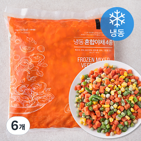 혼합야채 4종 옥수수 당근 완두콩 그린콩 (냉동), 1kg, 6개