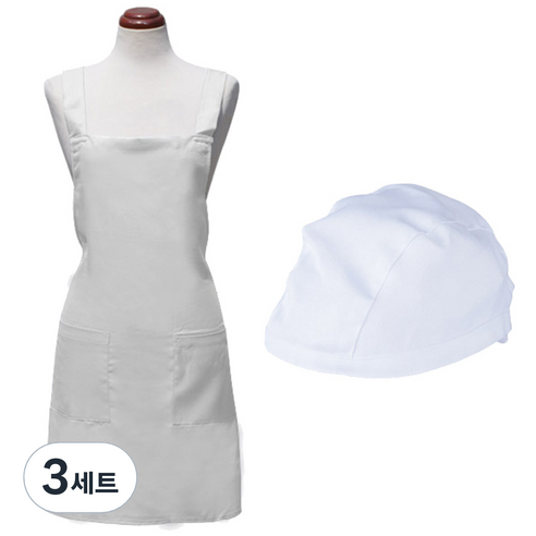바이데코 방수 솔리드 두건 + 앞치마 세트, 화이트, 3세트