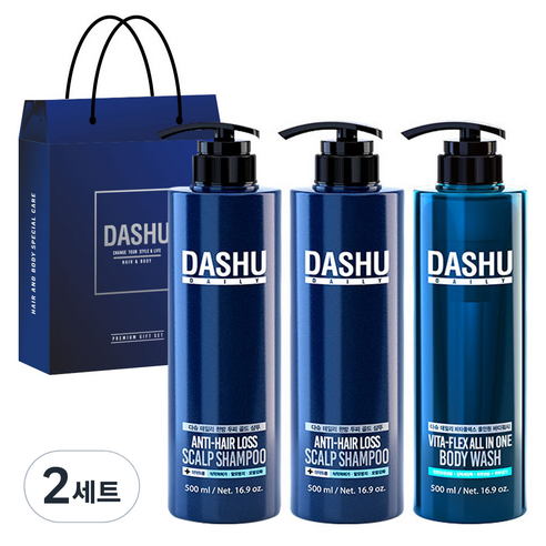 다슈 데일리 한방 두피 골드 샴푸 500ml x 2개 + 비타플렉스 올인원 바디워시 500ml + 쇼핑백, 2세트