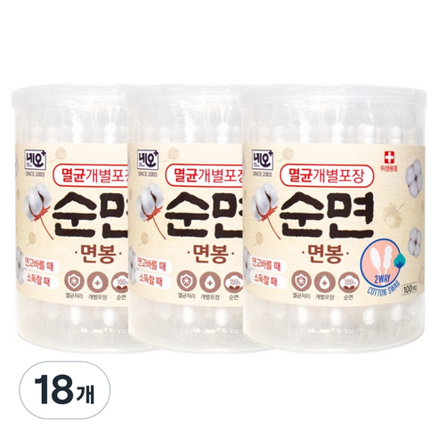 네오메디칼 순면 멸균면봉, 100개입, 18개