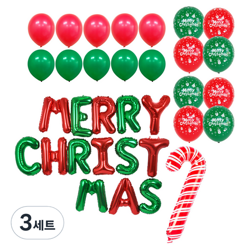 파티쇼 크리스마스 메시지 MERRY CHRISTMAS 케이스 풍선 세트, 메리크리스마스(풍선), 3세트