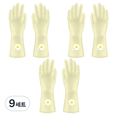 리즈제이니 라텍스 고무장갑 L, 14 젤리 노란색   작은 데이지, 대(L), 9세트