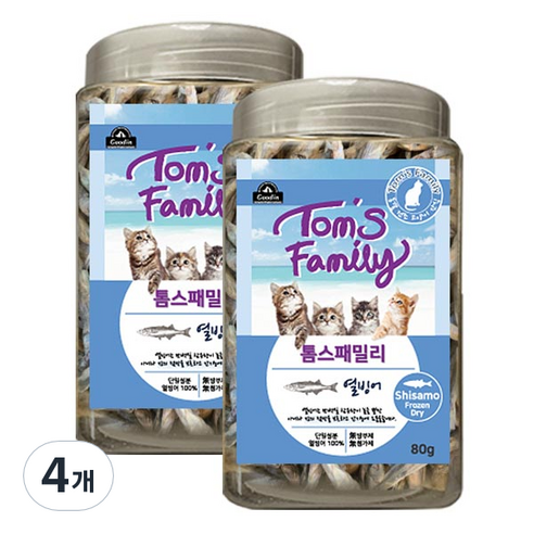구딘 톰스패밀리 동결건조간식 캣 트릿 열빙어 80g, 4개