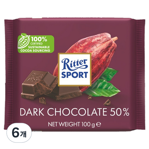 리터스포트 다크 초콜릿 50%, 100g, 6개