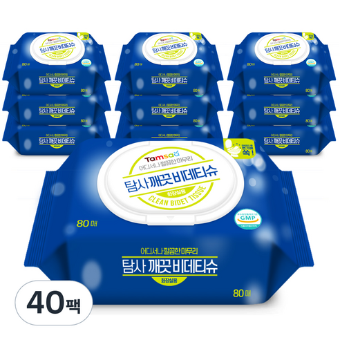 탐사 깨끗 비데티슈 캡형 60gsm, 80매, 40개