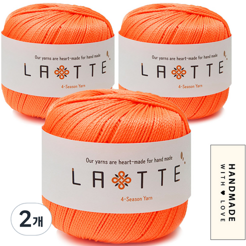 니뜨 라떼 뜨개실 65g x 3p + 코튼라벨 바코드 세트, 36 네온오렌지, 2개