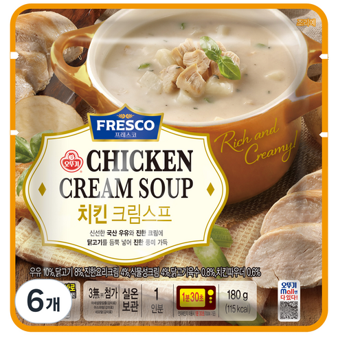 오뚜기 프레스코 치킨 크림스프 상온, 6개, 180g
