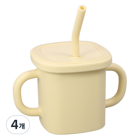 순수아 유아용 실리콘 양손 빨대컵 300ml, 아이보리, 4개