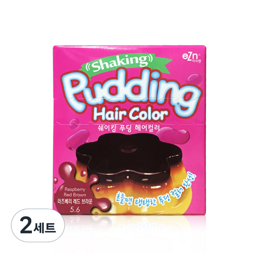 이지엔 쉐이킹 푸딩 헤어컬러 염모제, 5.6 라즈베리 레드 브라운, 2개