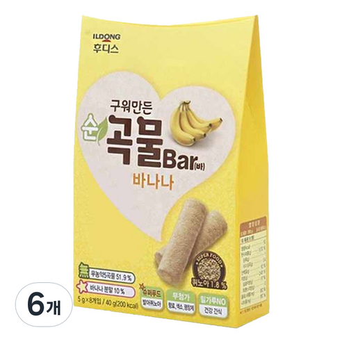 일동후디스 구워만든 순곡물바, 바나나맛, 6개