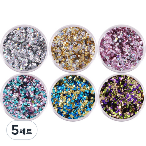 반해라 백금 혼합 미니 네일 글리터 세트, 혼합 색상, 5세트