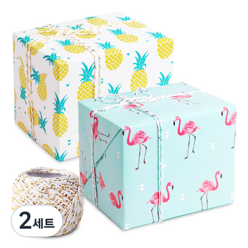 인디케이 양면포장지 파인애플 5p + 플라밍고 5p + 트와인끈 1p, 혼합 색상, 2세트
