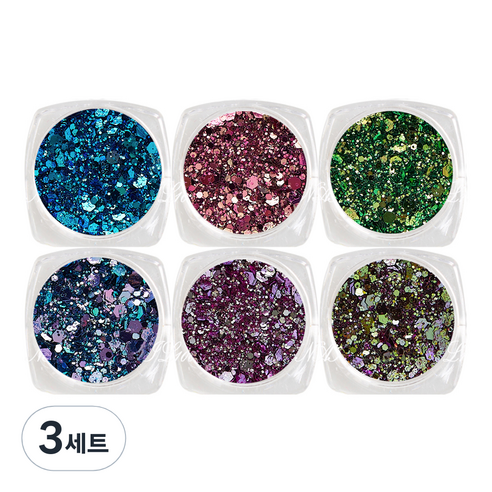 메이브라운 네일 글리터 파우더 6종 세트, 샤이닝, 3세트
