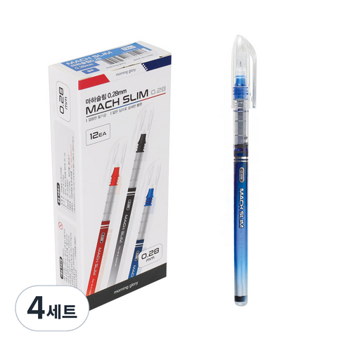모닝글로리 1000 마하슬림 젤잉크펜 0.28mm 12p, 청, 4세트