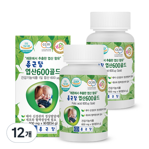 종근당 엽산 600골드, 90정, 12개