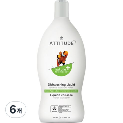 에티튜드 주방세제 그린애플 바질향, 700ml, 6개